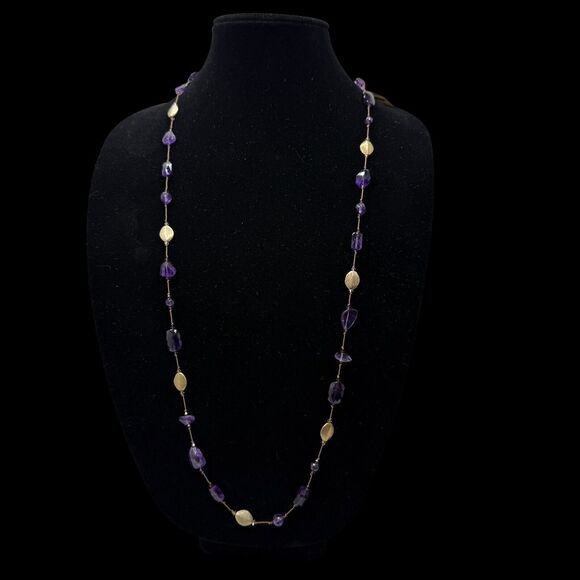 Margo Morrison Amethyst Combo Gold Vermeil Ball Swarovski Sterling 35” Necklace - Picture 2 of 10